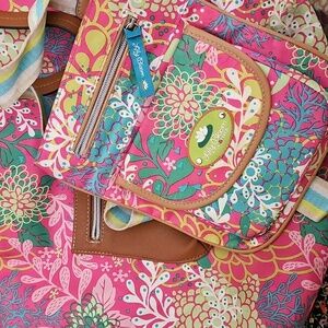 Lily Bloom Pink Floral Reversable Satchel And Matching Crossbody Purse.